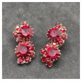 Julianna Red Rhinestone Clip on Earrings