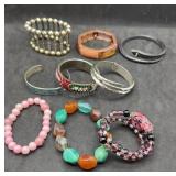 9 Bracelets 1 Marked Sterling