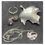 Sterling Pin, Ring Earrings & Necklace