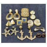 10 Pairs Vintage Gold Tone Earrings