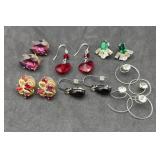 7 Pairs Rhinestone Earrings red Gold Tome Pair