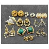 10 Pairs Vintage Gold Tone Earrings