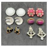 Trifari Milkglass Rhinestone & Enamel Clipon