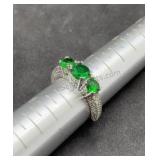 Sterling Faux Emerald Ring Size 8