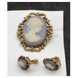 Cameo Brooch & Clip on Earrings
