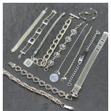 Group of 12 Silver Tone Bracelets