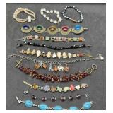 Group of 12 Stone & Beaded Bracelets