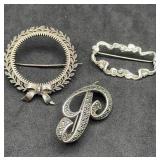 3 Sterling Brooches