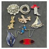 Group of 9 Brooches