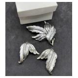 Silver Tone Lead Brooch & Earrings