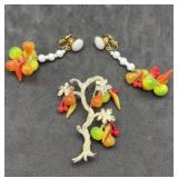 Vintage HOBE Tree of Life Fruit Earring Set