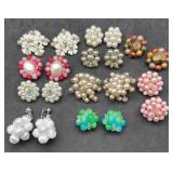 10 Pair Clip on Cluster Earrings Some Marked or