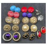 12 Pair Goldtone & Colorful Clip on Earrings