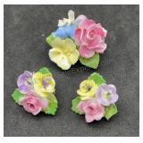 As Is Ceramic Flower Brooch & Earrings