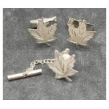 Sterling Maple Leaf Cuff Links & Tie tack