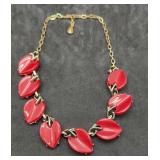 Signed Coro Red & Goldtone Necklace
