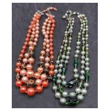Vintage 3 Strand Beaded Necklaces Marked Japan