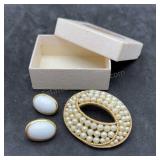 Trifari Gold Tone Earrings & Brooch