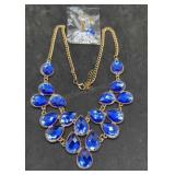 Blue Rhinestone Bib Necklace & Earring Set