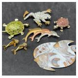 Fish, Turtles, Dolphins & Frog Brooches