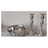 Ford Pewter Bowl & Pewter Candlestick Holders