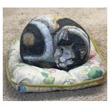 Painted Cat Rock on Pillow