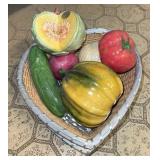 Basket of Ceramic Fruit & Vegetables