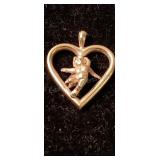 14kt Gold Heart w Angel Pendant/Charm