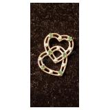 14kt Gold Double Heart w Emerald and Diamond