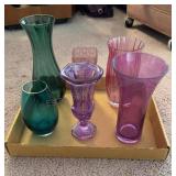 Aqua & Pink Glass Vases