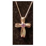 Sterling Silver Box Chain w Sterling Silver Cross