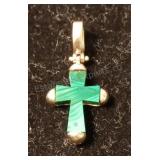 14kt and Green Stone Cross Pendant