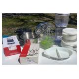 Tote Of Kitchen Essentials Including Pyrex Dish