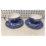 Wood & Son Blue Transfer Tea Cups & Saucers