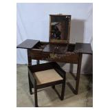 Wood vanity with chair. 32×37×21.