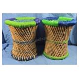 Bamboo stools with nylon cord seats. Each is
