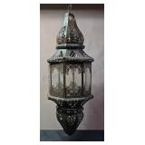 Vintage steel and glass candle lantern. 22×9.