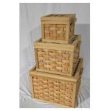 Wood and woven slat storage boxes. 11×14×14;