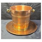 Brass and copper wine bucket with tray. 7¾ins.