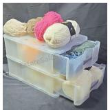 Assorted yarn in 2-drawer storage box.