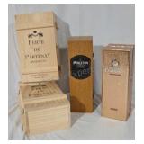 Wood and cardboard wine bottle boxes. Empty.