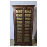 Antique wood carved wardrobe with brass gilded