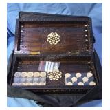 Hand craved wooden backgammon game with