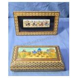 Persian trinket box and picture frame. Wood,