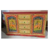 Wooden dresser. Hand painted Asian Indian motif.