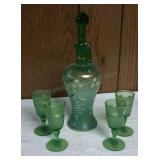 Vintage Hand Painted Decanter w/4 Glasses