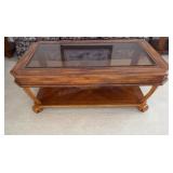 Inlaid Wood Glass Top Coffee Table 30x50x19