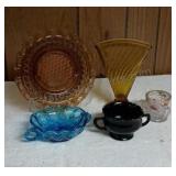 Assorted Colored Glass Pieces -Amber Fan has chip
