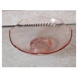 Pink Depression Glass Optic Swirl Serving Bowl