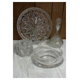 Pressed Glass Pieces - Decanter, Serving Plate
